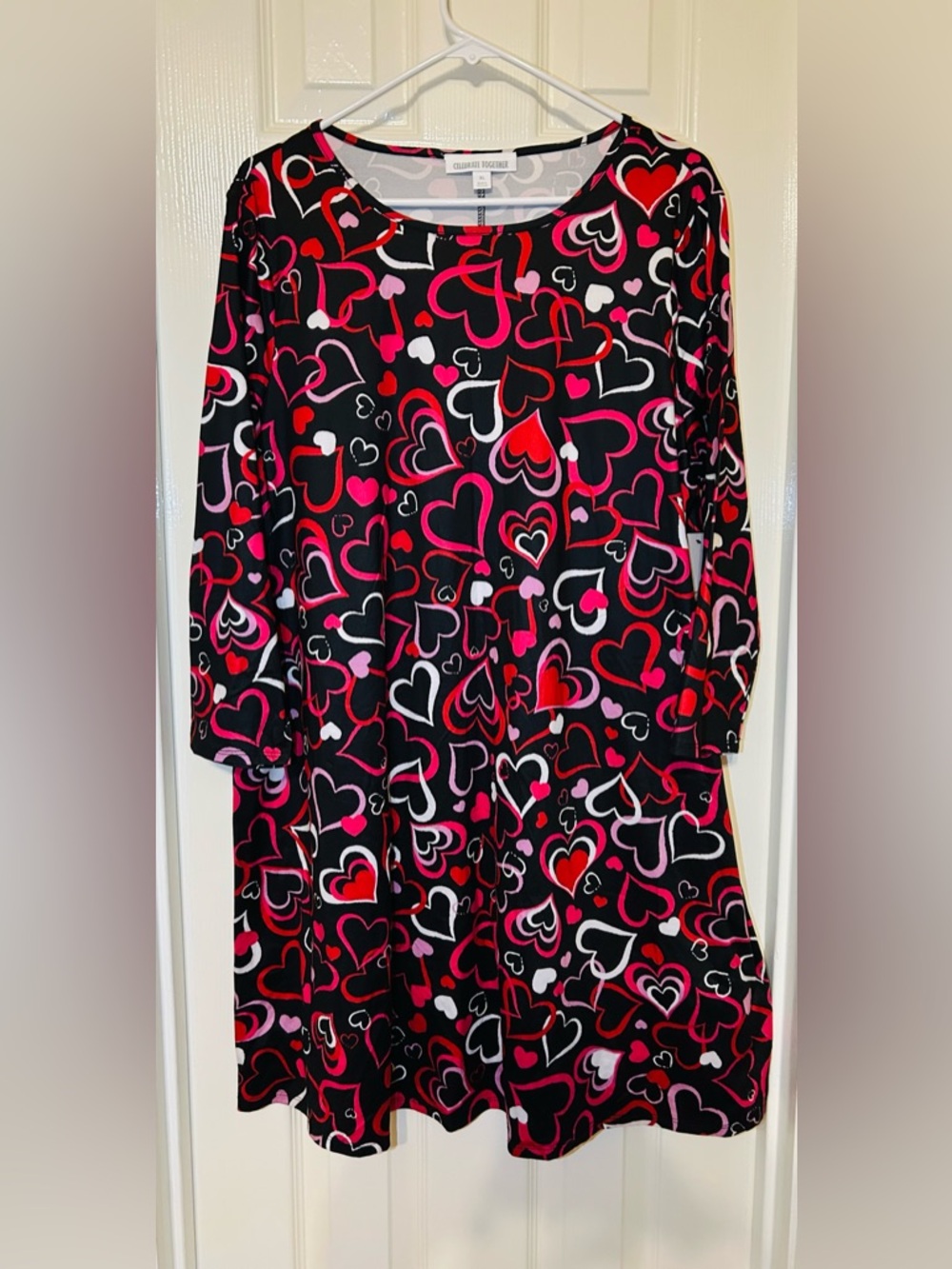 Heart Printed Swing Dress with Black, Red & Pink Hearts